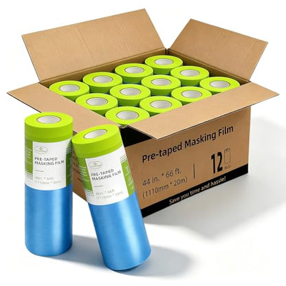 Tangibay Pre-Taped Masking Film for Painting, 44" x 66', 12 Rolls - size: 12 Rolls: 44"