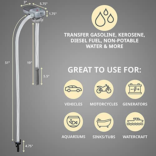 Deway Battery Powered Fuel Transfer Pump, Gas Can Pump, 51" Hose - style: Auto Stop Nozzle w/ 51" Plastic Hose