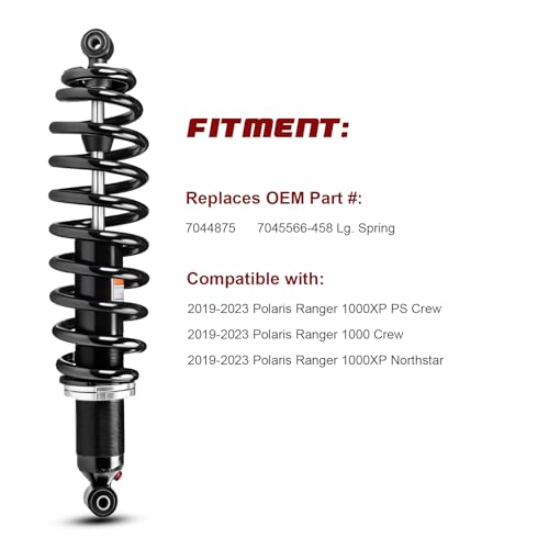 Monotube ATV Front Shocks, Shock Absorber, Struts for 2019-2023 Polaris Ranger 1000XP PS Crew; 1000 Crew; 1000XP Northstar; OEM: 7044875, 7045566-458 Lg. Spring; Amortiguadores Para Polaris Ranger