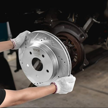 VEVOR Front and Rear Brake Kit for 06-2018 Dodge Ram 1500, 07-2009 Dodge Durango Chrysler Aspen, Drilled and Slotted Brake Rotors Ceramic Brake Pads Replacement, 13.2" Front Rotors 13.9" Rear Rotors - size: S-53005 + S-53006