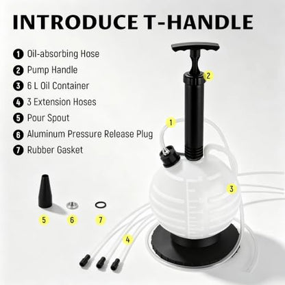 6L Manual Vacuum Oil Extractor Pump with 1 Hose & 3 Tubes