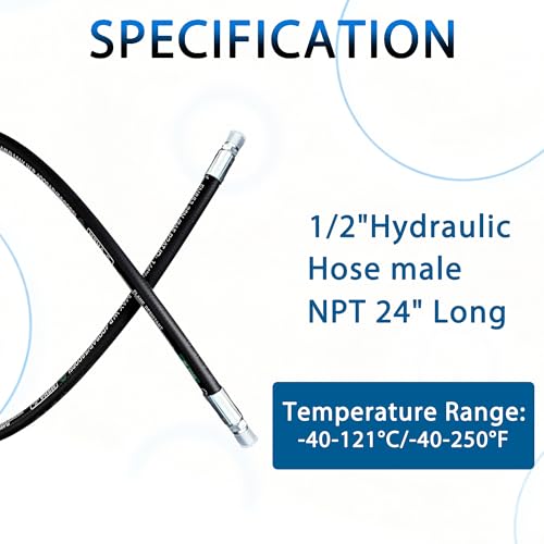 Heroson15611-08-08RW Hydraulic Hose Assembly 1/2 ”,Hydraulic Hose with Male NPT X Male NPT，3988PSI，24 ”Long,Black - size: 15611-08-08RW-24in