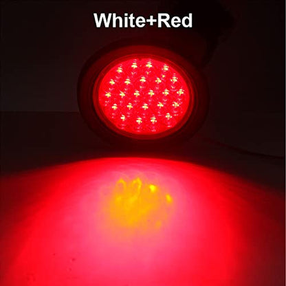4Pcs 4 Inch Round LED Trailer Tail Lights Red 24 LED Waterproof, 4 Inch Round Led Stop Turn Brake Tail Lights Flush Mount for Trucks RV Include Lights Grommets 3-Prong Wire Pigtails 12V Sealed