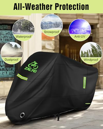 Zacro 420D Heavy Duty Motorcycle Cover, Waterproof Outdoor All Weather UV Dust Snow Proof, Universal Fit for Harley Honda Yamaha Suzuki Scooter Dirt Bike