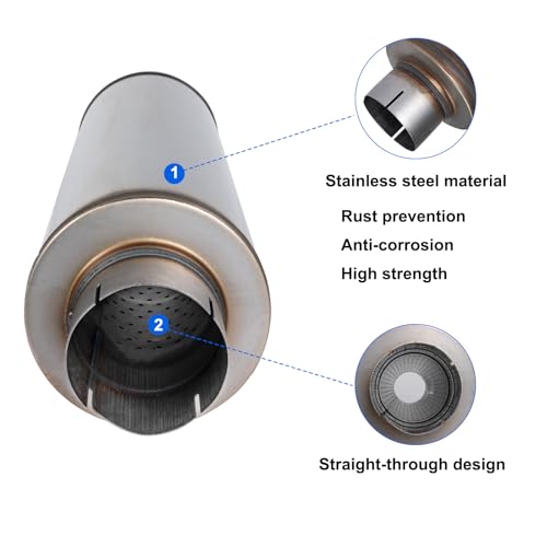 4'' Exhaust Muffler, 4'' inlet/outlet, Universal 30'' Overall Stainless Steel Straight Through Design, Resonator Muffler - size: 8"Body-4"