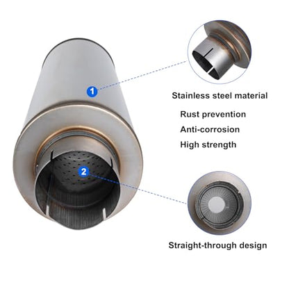 4'' Exhaust Muffler, 4'' inlet/outlet, Universal 30'' Overall Stainless Steel Straight Through Design, Resonator Muffler - size: 8"Body-4"