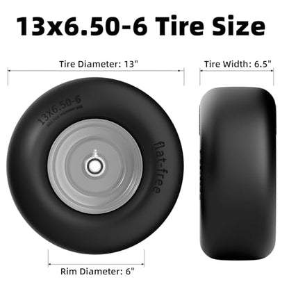 RONPOW 13x6.50-6 Flat Free Zero Turn Lawn Mower Tires, 500lb Load Capacity