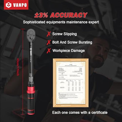 VANPO 1/2-Inch Drive Click Torque Wrench, 10-170 Ft-Lb for Lug Nuts & Car - size: 1/2-Inch (10-170 Ft-Lb / 13.6-230.5 Nm)