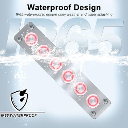 6 Gang Push Button Switch Panel Antioxidant Aluminum DC 12V Pre-Wired with LED Indicator Light IP65 Waterproof Panel for Marine Car RV Truck Yacht (Red LED) - color: 6Gang Red LED
