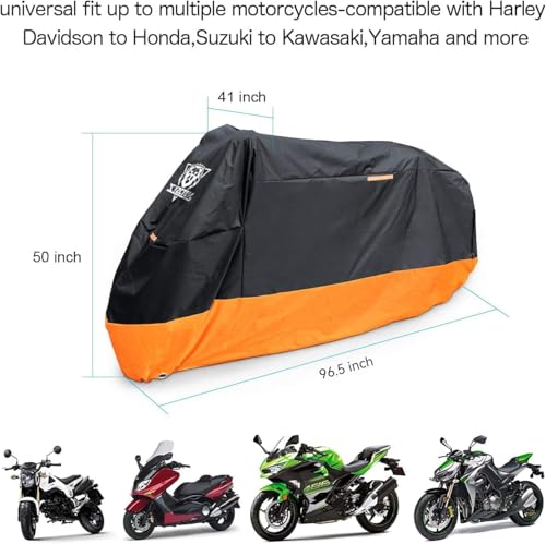 XYZCTEM Motorcycle Cover – All Season Waterproof Outdoor Protection - size: 96.5"
