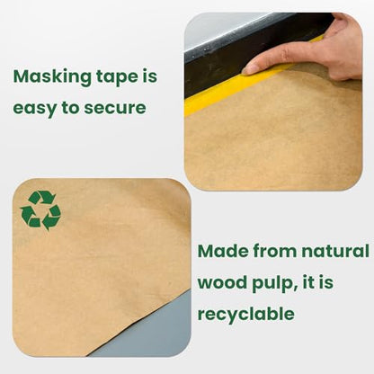 Voomey Pre-Taped Masking Paper for Painting - 20 inch x 82 feet Tape and Drape Painters Paper, Paint Adhesive Protective Paper Roll for Covering Skirting, Frames, Cars and DIY Projects - size: 500mm*25m, style: Standard Roll