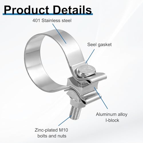 HARFINGTON 410 Stainless Steel Exhaust Clamp 2.28" Butt Joint Narrow Band Muffler Seal Exhaust Narrow Lap Butt Clamps for Pipes Muffler Converters System Repair, Silver - size: Range 58-66 mm, Band Width 22mm