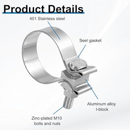 HARFINGTON 410 Stainless Steel Exhaust Clamp 2.28" Butt Joint Narrow Band Muffler Seal Exhaust Narrow Lap Butt Clamps for Pipes Muffler Converters System Repair, Silver - size: Range 58-66 mm, Band Width 22mm