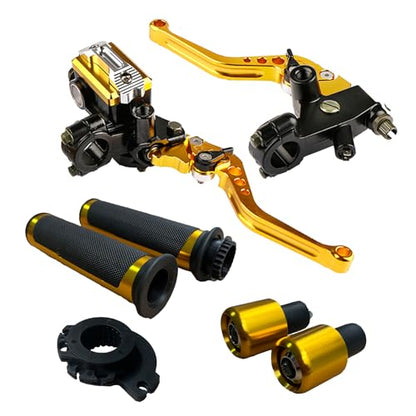 7/8 22mm Motorcycle Brake Lever Handlebar Lever Master Cylinder Clutch Levers Left & Right Set + Hand Grips + Handlebar Ends Set Fit for Harley Honda Kawasaki Suzuki Yamaha(Gold) - color: Gold-Set