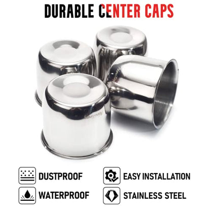 RTrhinotuning Stainless Steel Push Through Center Caps 4.25" for Trailer Truck Rv Wheel Rims Chrome Trailer Hub Cap 3.66" Hight 4 PCS Wheel Center Caps - color: Chrome, size: 4.25" Center Hole, 3.66" Height