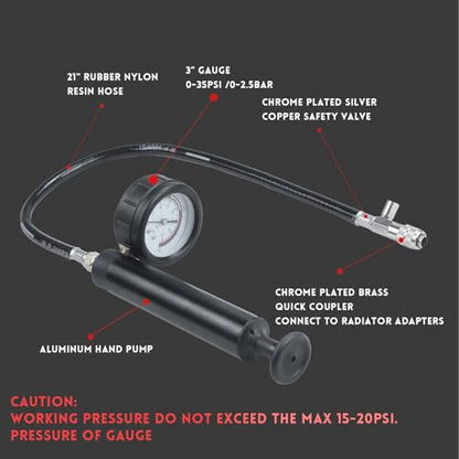 16 Pcs Universal Radiator Pressure Tester Kit,Coolant Pressure Tester kit with 13 Radiator Adapters,Precise Coolant Leak Detector for All Ford Models