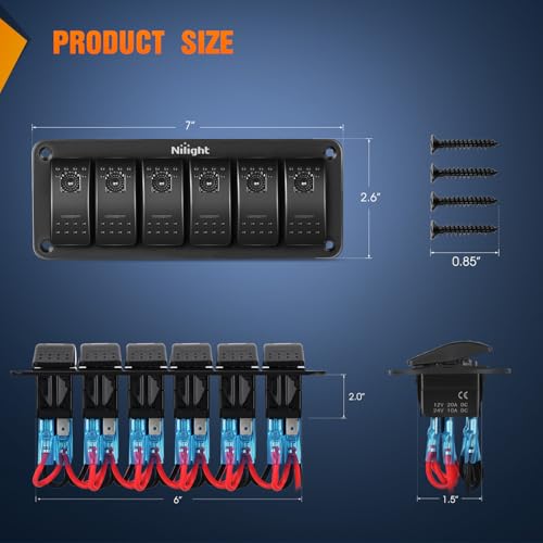 Nilight 6 Gang Rocker Switch Panel w/Purple LED Light 5Pin On Off Pre-Wired - color: Purple, size: 6 Gang