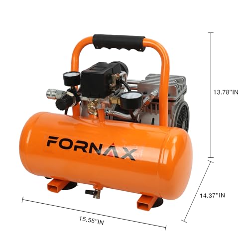 FORNAX Air Compressor, 2 Gallon Oil-Free Portable Compressor, 120V 1HP, 2.2 CFM @ 90 PSI, Max 125 PSI, 65dB Ultra Quiet Portable Compressor for Tire Inflation, Auto Repair, Spray Painting