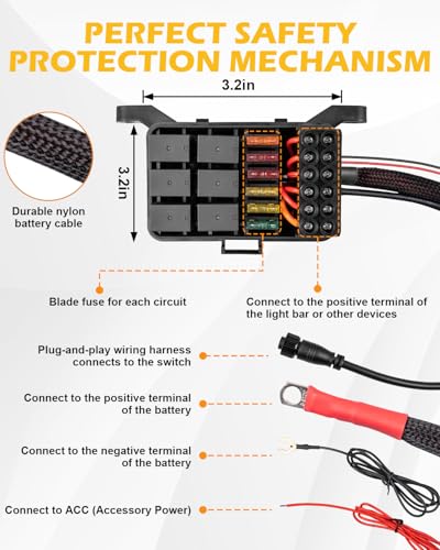 KACOLA 6 Gang Switch Panel, 12V Circuit Control Relay System Auto Dimmable
