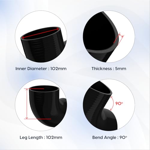 Endure 90 Degree Silicone Elbow Intake Hose 4-Ply, 4"(102mm) - Black - color: Black, size: ID - 4Inch(102mm)