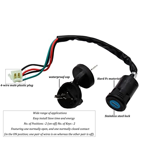 4 Wire Ignition Key Switch for 50cc 70cc 90cc 110cc 125cc Quad ATV 4 Wheeler Go Kart Scooter (Male Plug) - style: Male plug