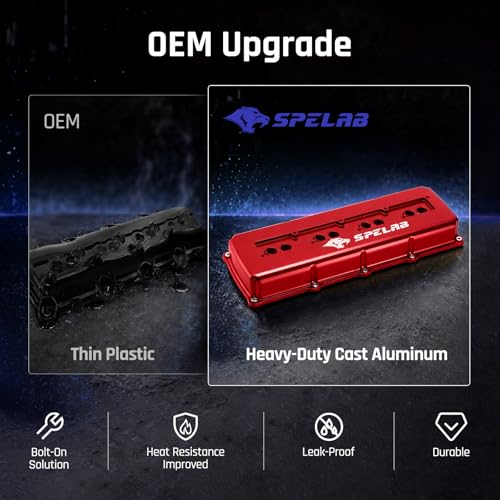 SPELAB Valve Cover Compatible with Hemi Gen III 5.7/6.1/6.4 Engine 2003-2020 Cast Aluminum Red - color: Red