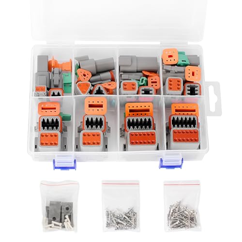 Exqutoo 215Pcs DT Deutsch Connector Kit, 2 3 4 6 8 12 Pin Waterproof DT Series Connector Assortment - size: 215Pcs