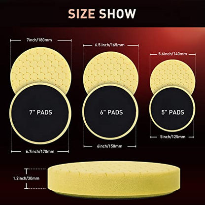 5" Buffing Polishing Pads, 6Pcs 5.6inch 125mm for 5 Inch Backing Plate, Compound Buffing Sponge Pads and Woolen Pads Cutting Polishing Pad Kit for Car Buffer Polisher (Honeycomb Structure) - size: 5 inch