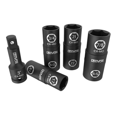 LEXIVON Lug Nut Impact Socket Set, 1/2-Inch Drive | Innovative 8-IN-4 Flip Socket Design, Covers Most Commonly Used Inch & Metric Wheel Nuts | Cr-Mo Steel = Full Impact Grade (LX-110)