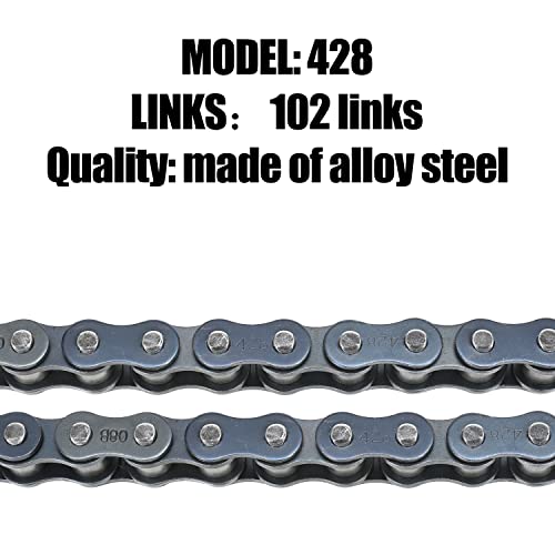 YOXUFA 428 Motorcycle Chain 102 Links for 110cc 125cc 150cc CRF50 XR50 Coolster Apollo 50cc 70cc 90cc Pit Dirt Bike 4 Wheeler ATV Quad TTR225 Grom TaoTao DB17 DB27 Blazer Sunl Vitacci Go Kart Parts