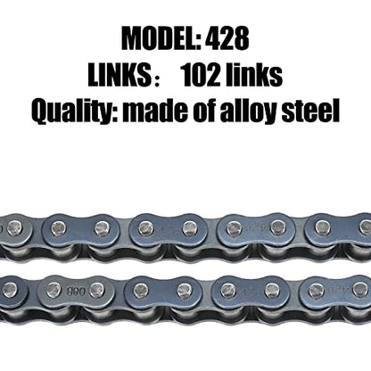 YOXUFA 428 Motorcycle Chain 102 Links for 110cc 125cc 150cc CRF50 XR50 Coolster Apollo 50cc 70cc 90cc Pit Dirt Bike 4 Wheeler ATV Quad TTR225 Grom TaoTao DB17 DB27 Blazer Sunl Vitacci Go Kart Parts