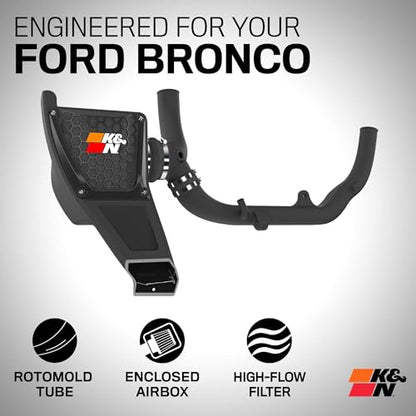 K&N Cold Air Intake System: High-Flow Air Filter, Increase Performance & Towing: Compatible with 2021-2024 FORD: Bronco, 63-2619