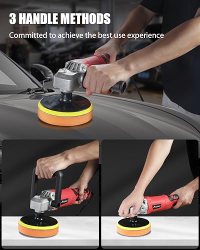 AVID POWER Car Rotary Buffer Polisher Waxer 1200W, 6 Speeds, Polishing Pads - color: Light Red