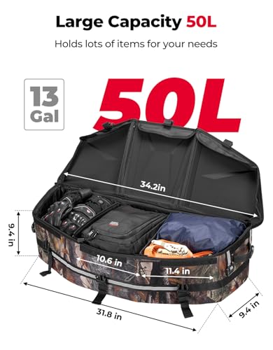 KEMIMOTO Upgraded ATV Cargo Bag, 50L ATV Front/Rear Rack Toolbox Trunk - color: Camo