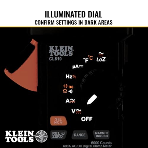 Klein Tools CL810 Digital Clamp Meter, 600A AC/DC Auto Ranging & Worklight - size: 1000V/600A