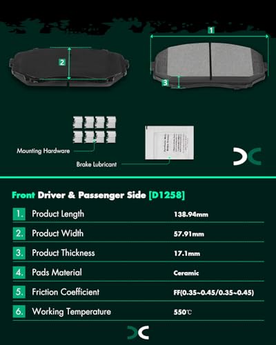 Ceramic Brake Pads Kits,SCITOO 8pcs Brakes Pads Set For Ford Edge 2007-2010 - size: Front D1258 & Rear D1259 [8PCS]