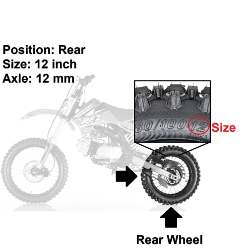 Steel Rear Rim Wheel Disk Brake Apollo SSR 50cc 125cc 150cc XR CRF DB17 Dirt Pit Bike Chines Made Dirt Bikes 12mm 15mm Axle Shaft (12 inch 12mm Axle, Black) - color: Black, size: 12 inch wheel, 0.47 inch axle