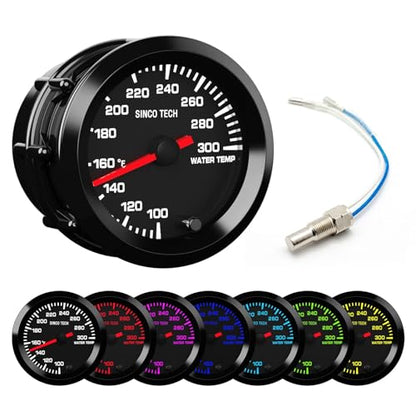7 Color Gauge Kit 2" 52mm Automobile Backlight Pointer Car Meter with Sensor (Water Temp F) - style: Water Temp F
