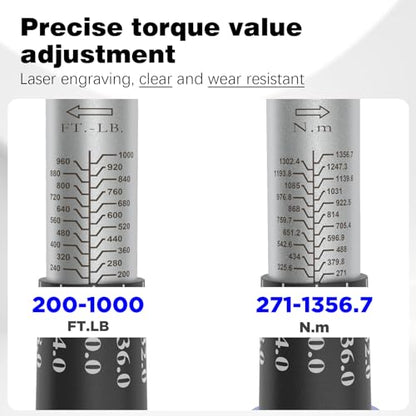 SuZhi 1 Inch Drive Torque Wrench 200-1000 FT.LB / 271-1356.7N.M/Aluminum Alloy handle & Cr-Mo Material Head, Heavy Duty, Professional,Dual Direction, Store in Solid Case - size: 1'' 1pc
