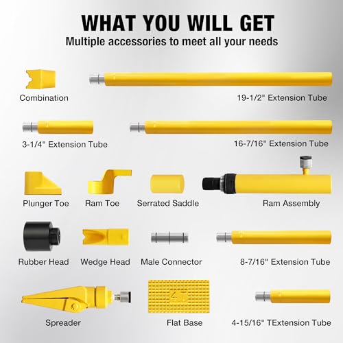 YELLOW JACKET 4 ton Hydraulic Ram Jack Pusher Puller Auto Body Frame Repair Tool Porta Power Kit with Blow Mold Carrying Storage Case for Car Repair,Truck,Farm - size: 4 Ton