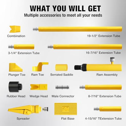 YELLOW JACKET 4 ton Hydraulic Ram Jack Pusher Puller Auto Body Frame Repair Tool Porta Power Kit with Blow Mold Carrying Storage Case for Car Repair,Truck,Farm - size: 4 Ton