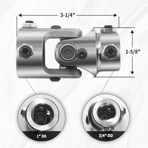 1" DD X 3/4" DD Chrome Steering Universal Joint Single U Joint Shaft,Total Length: 83mm (3-1/4")