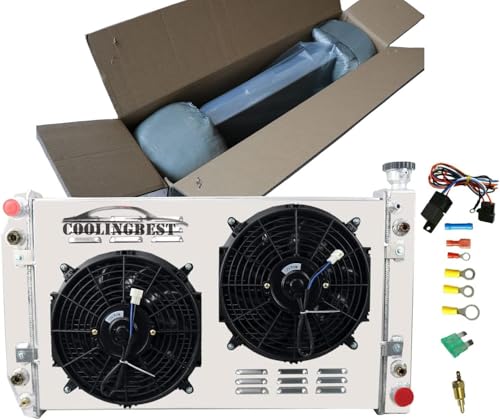 GMC Radiator, CU622 4 Row Aluminum Radiators for 1988-1999 Chevy GMC K1500 C1500 C2500 C3500 K2500 K3500 Pickup Suburban 5.0 5.7 V8 Radiador with Electric Fan Shroud Thermostat Kit - size: 4 core radiator with fan and shroud