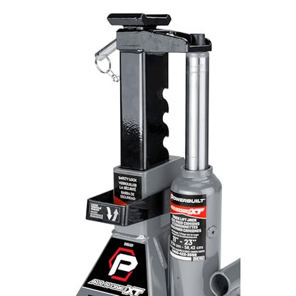 POWERBUILT 3 Ton All-in-One Hydraulic Bottle Jack and Jackstand in One, Compact, Wide Base, 11-21 Inch Range, Eliminates Jackstands, for Trucks, SUVs, RVs, Trailers, ASME, Not for Sedans - 640912 - color: gray