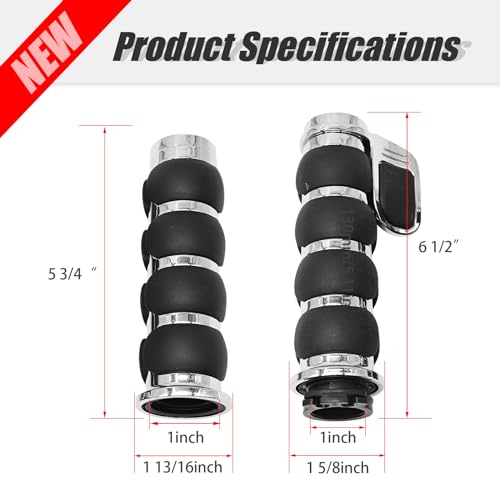 EATAKWARD 1 Inch Motorcycle Handlebar Grips 25MM Universal Non-Slip Handlebar Throttle Grips w or Throttle Assist Black Chrome Replacement for Harley Davidson Replacement for Suzuki Kawasiki