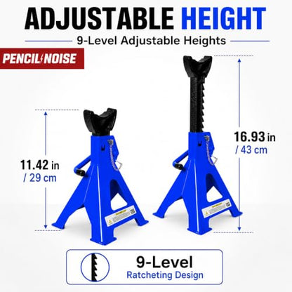 Jack Stands, 3 Ton Capacity with Double Pins Locking and Adjustable Height, Secure Locking Mechanism Stand for Lifting SUVs, Pickups, Cars, and UTVs/ATVs, Blue, 1 Pair - color: Blue