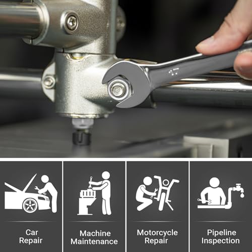 MAXPOWER 17mm Combination Wrench, Industrial Grade Spanners with Chrome Vanadium Steel, Sand Blasted Finish, Forged Heat-Treated - SAE - color: 17 Mm