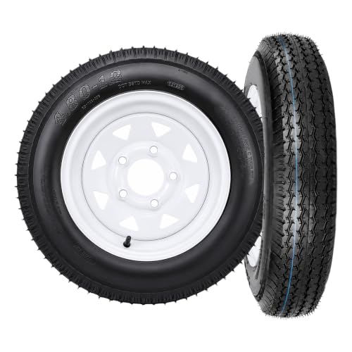 TUFFIOM 2 Pack 4.80-12 Trailer Tire and Wheel Assembly, 5 Lug on 4.5 Load Range C Inch PCD with 12" White Rims, 4.80x12 Trailer Tire with Rim - color: White, size: 4.80-12