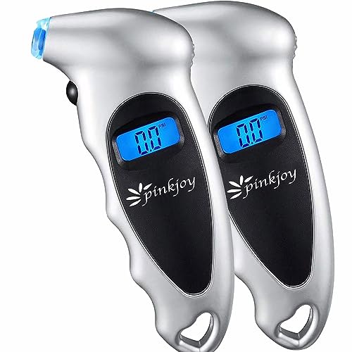 PINKJOY Digital Tire Pressure Gauge 2 Pack 150 PSI, 4 Settings, Tire Gauge for Car, Truck, Motorcycle, Bicycle with Backlit LCD and Non-Slip Grip (Silver) - color: Silver 2 Pack