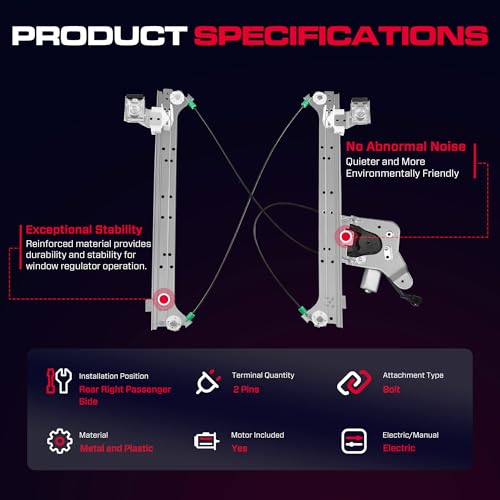 Rear Passenger Side Power Window Regulator with Motor (2 Pins) Fit for 2001-2006 Chevrolet Silverado 1500 3500, Avalanche Suburban GMC Sierra 1500 2500 3500 Yukon XL Cadillac Escalade, 741-579 - size: Rear Passenger (RH)